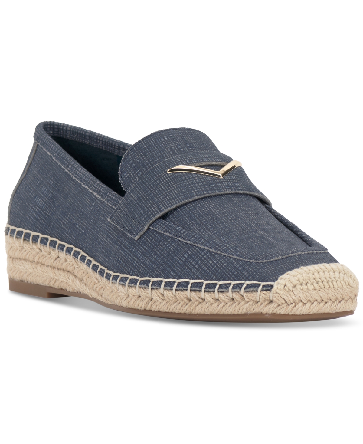Shop Vince Camuto Myylee Tailored Loafer Espadrille Flats In Elemental Blue Linen Embossed
