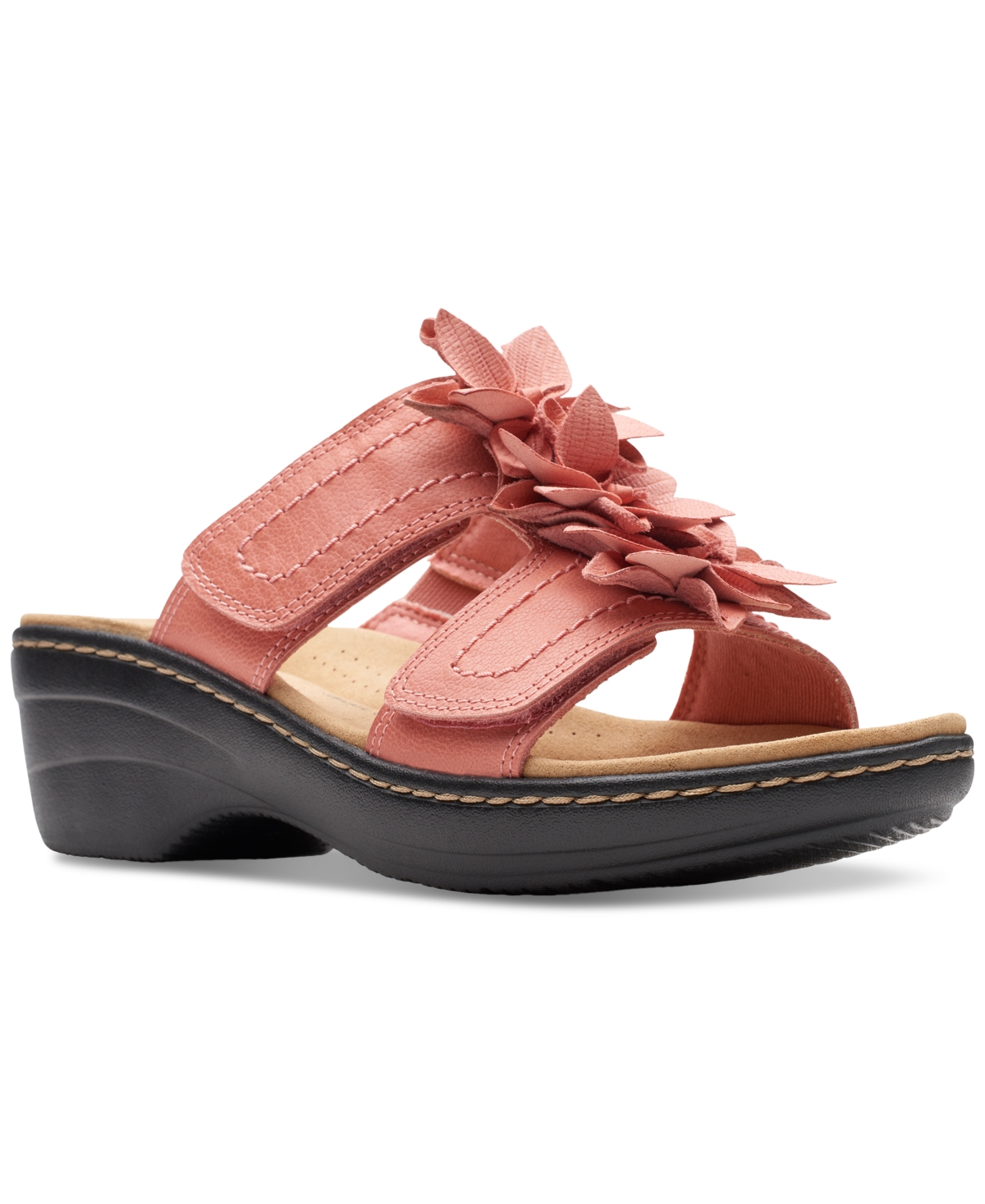 Shop Clarks Merliah Raelyn Flower-detail Wedge Heel Platform Sandals In Coral Leather