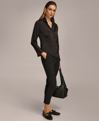 Petite Button Front Point Hem Top