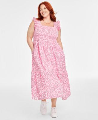 On 34th Trendy Plus Size Cheerful Flower Print Cotton Smocked Midi Dress Created for Macy s Macy s