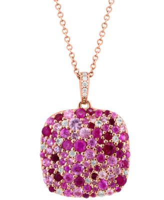 EFFY&reg; Multi-Gemstone (2-3/4 ct. t.w.) & Diamond Accent Cluster 18" Pendant Necklace in Rose Gold-Plated Silver
