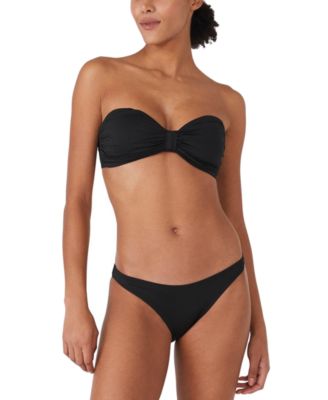 Shop Kate Spade Womens Bandeau Bow Bra Convertible Bikini Top High Cut Bikini Bottoms In Black