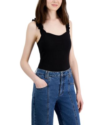 Self Esteem - Juniors' Ruffle-Strap Sweetheart-Neck Bodysuit