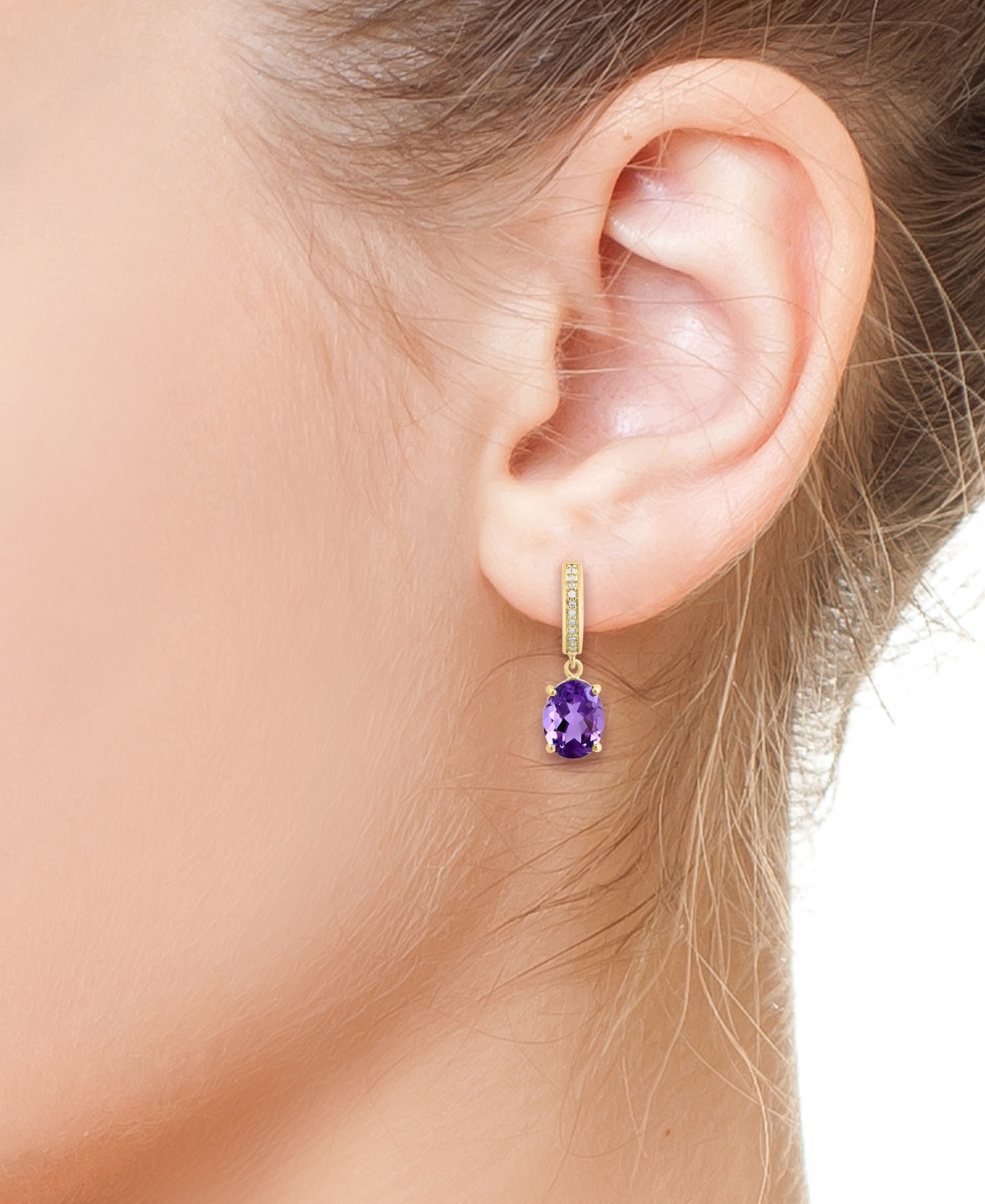 Effy Amethyst (3-1/2 ct. t.w.) & Diamond (1/20 ct. t.w.) Dangle Huggie Hoop Earrings in 14k Gold - 14K Gold