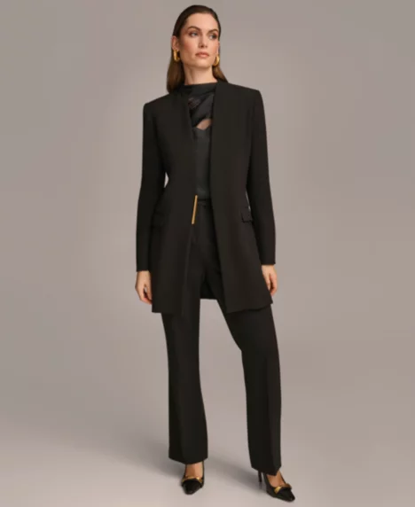Collarless Topper Jacket & Straight-Leg Pant Suit Separates - None