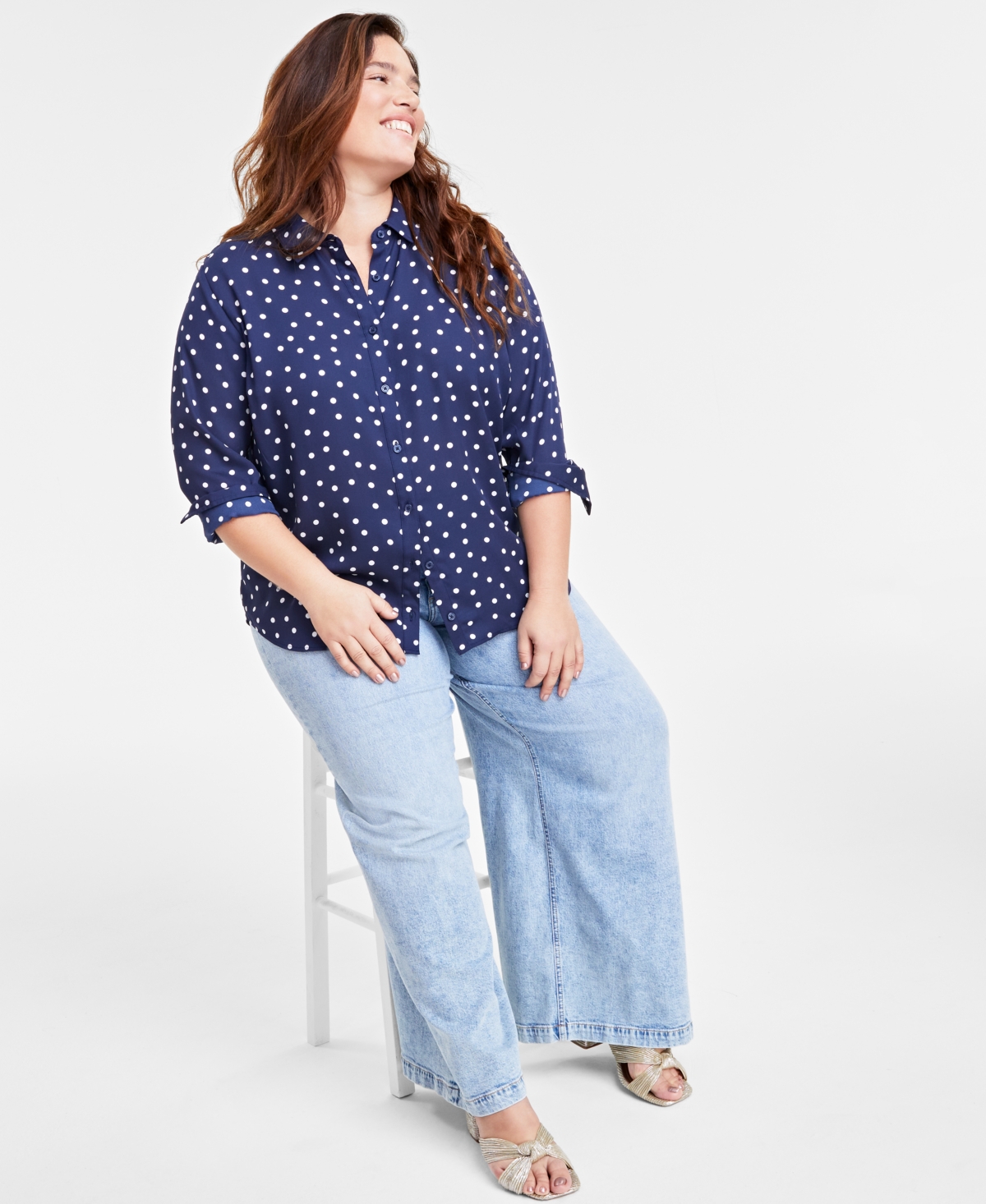 ON 34TH TRENDY PLUS SIZE BUTTON-FRONT CREPE SHIRT, CREATED FOR MACY'S 