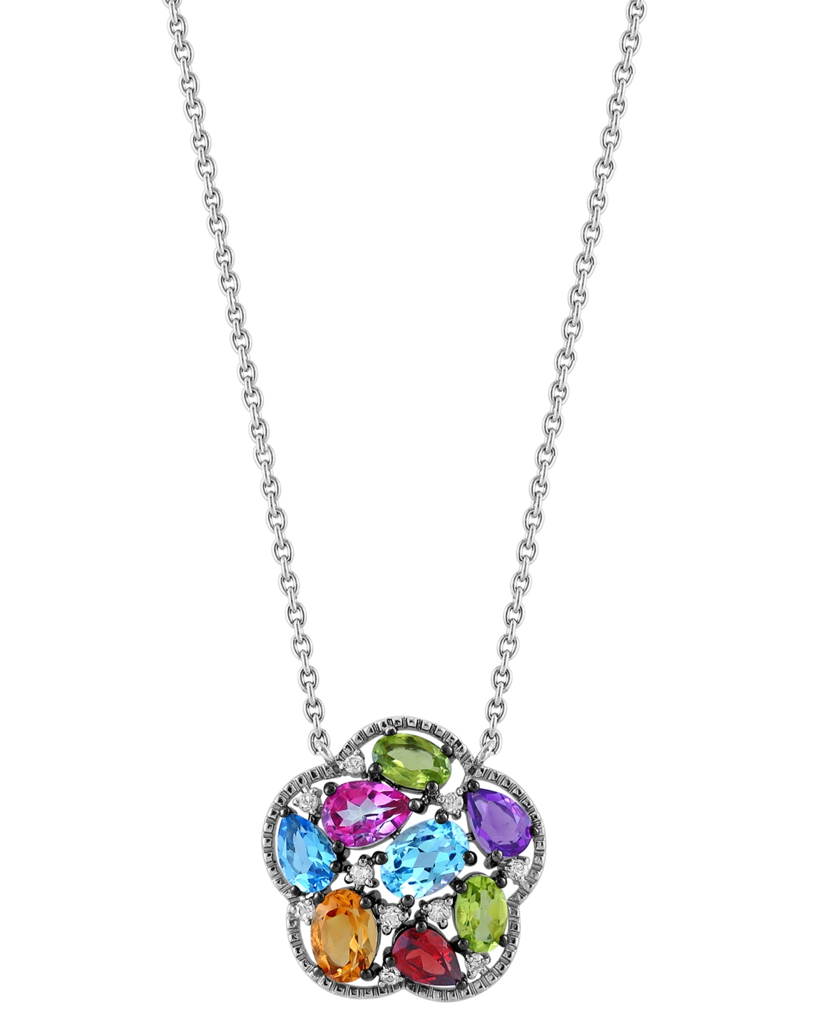 Shop Effy Collection Effy Multi-gemstone Flower 18" Pendant Necklace (5-1/6 Ct. T.w.) In Sterling Silver