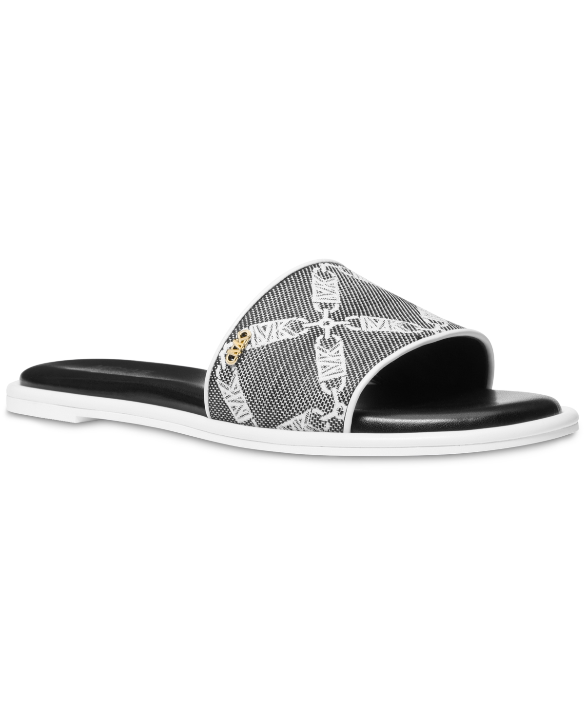 Shop Michael Kors Michael  Saylor Logo Embroidered Slide Sandals In Black,optic White