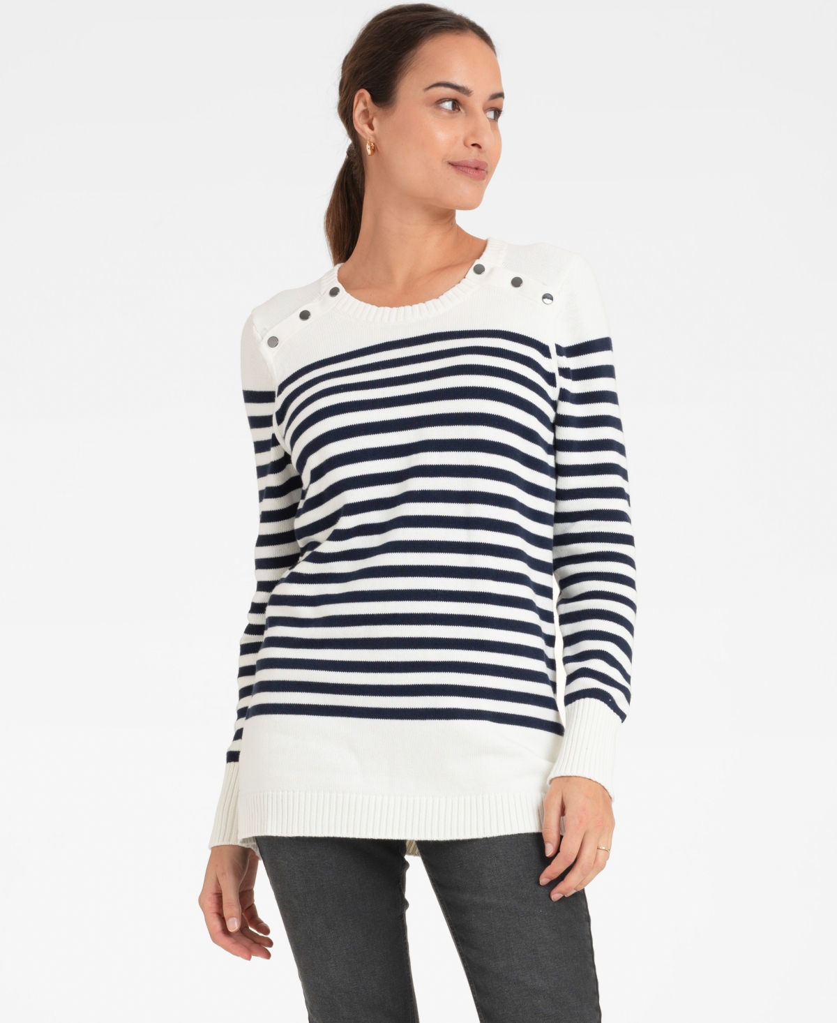 Seraphine Women's Nautical Cotton Maternity And Nursing Jumper In Navy,ivory