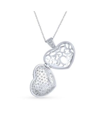 Large Pave CZ Puff Heart Shape Aromatherapy Essential Oil Perfume Diffuser Locket Pendant Necklace