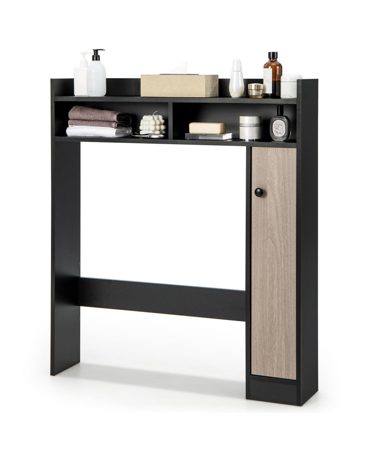 Bathroom Over the Toilet Floor Storage Organizer with Adjustable Shelves - Black - Black