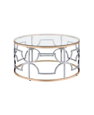 36" Metal, Glass Camille Modern Round Glass Top Coffee Table