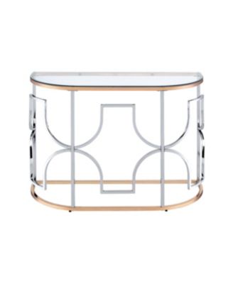 42" Metal, Glass Camille Modern Semi-Circle Glass Top Sofa Table