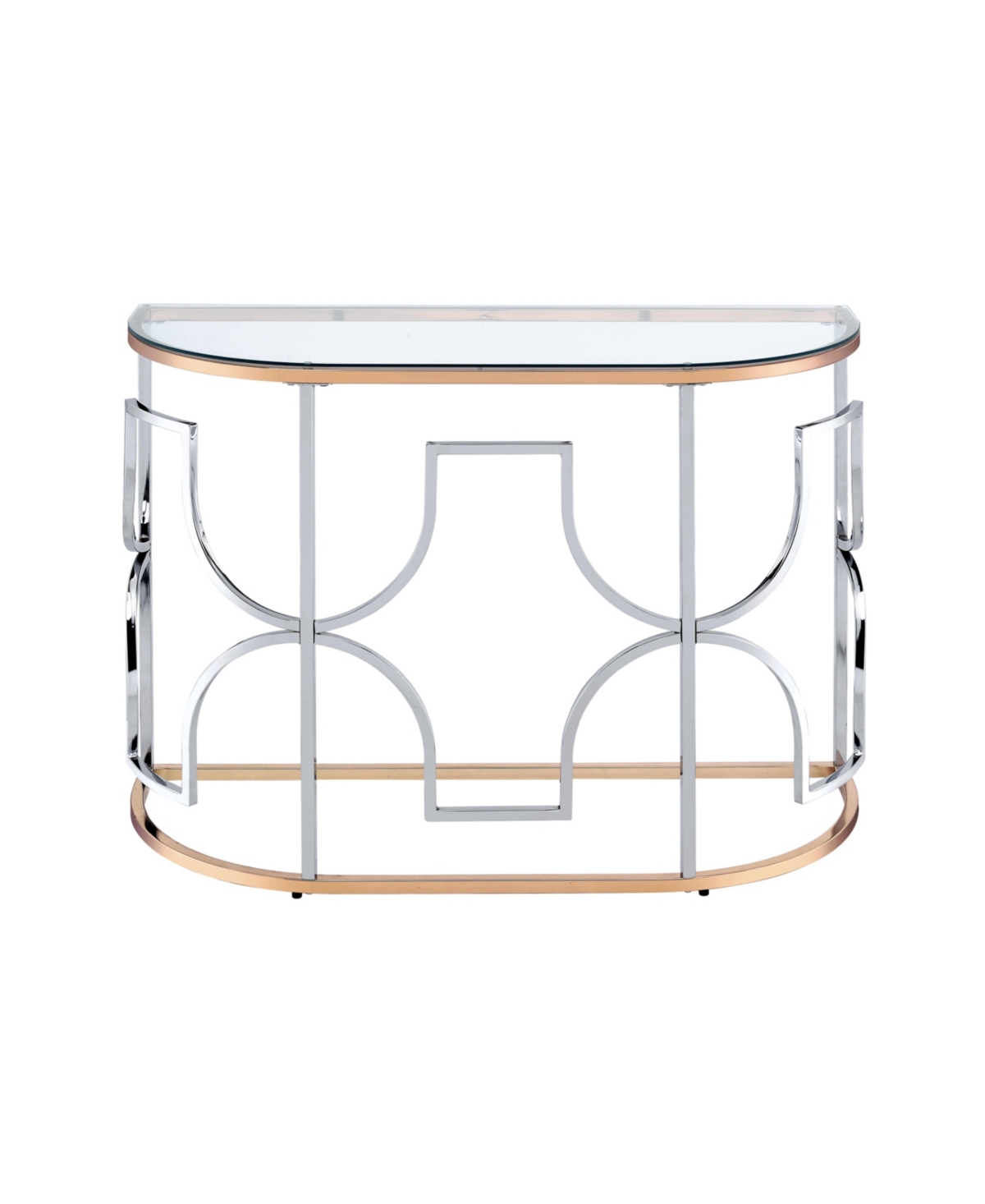 Furniture Of America 42" Metal, Glass Camille Modern Semi-circle Glass Top Sofa Table In Chrome And Gold