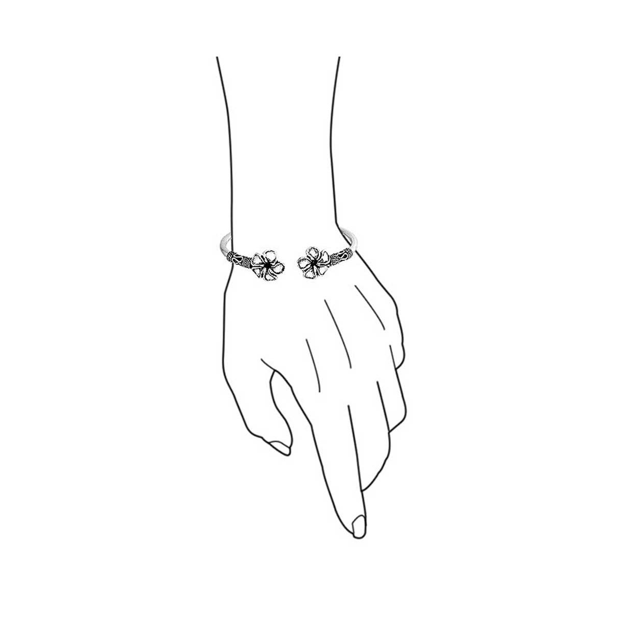 Bling Jewelry Bali Style Plumeria Flower Tips Stacking Bangle Bypass Cuff Bracelet For Women For Oxidized Sterling- Silver