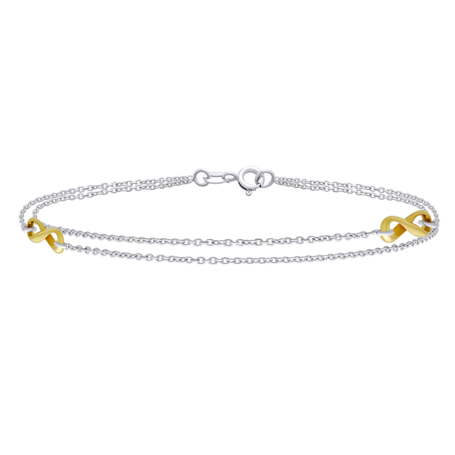 Infinity Charm Anklet Ankle Bracelet Double Strand Gold Plated .925 Silver