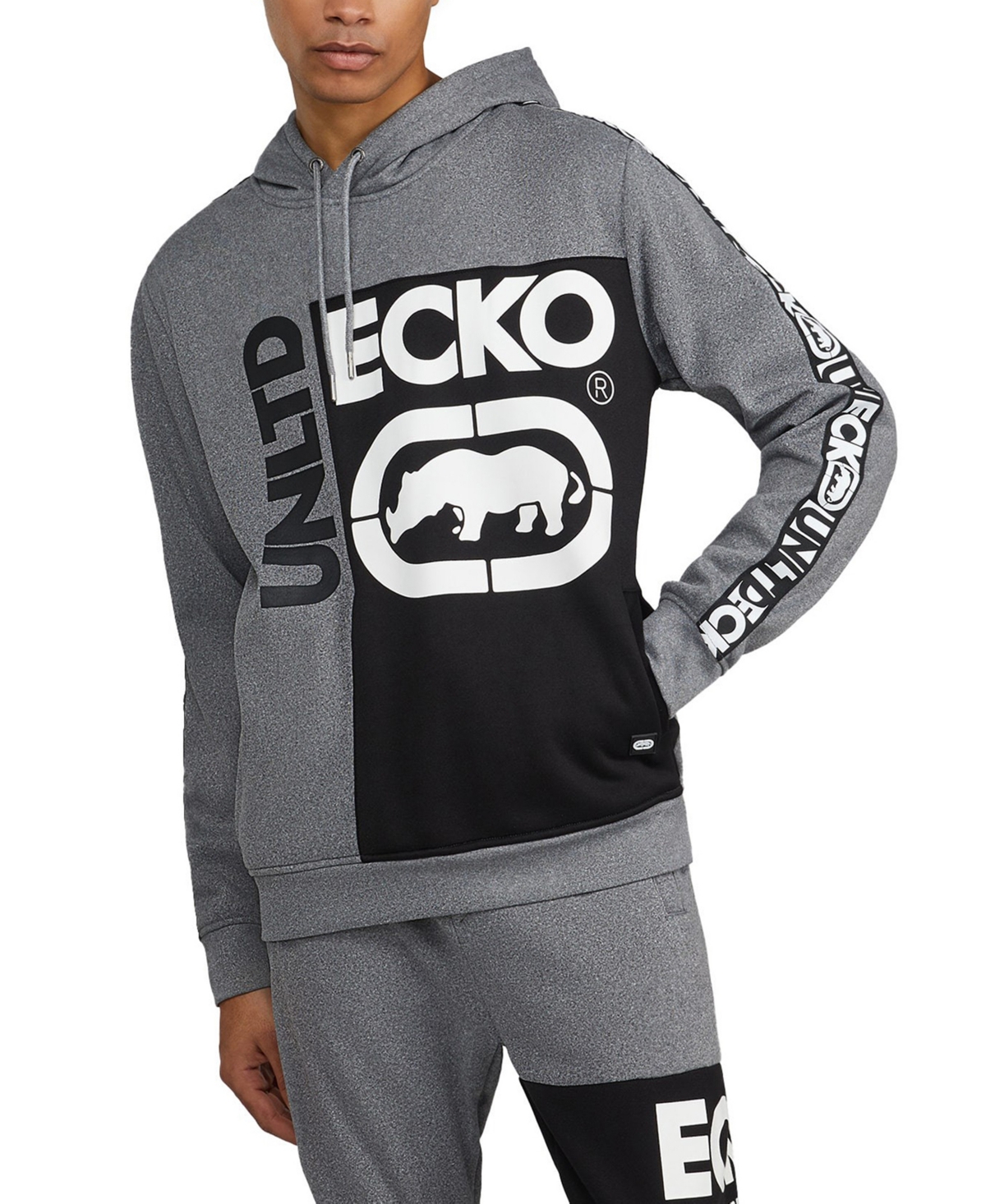Shop Ecko Unltd Men's Ninety-degree Pullover Hoodie In Charcoal Heather