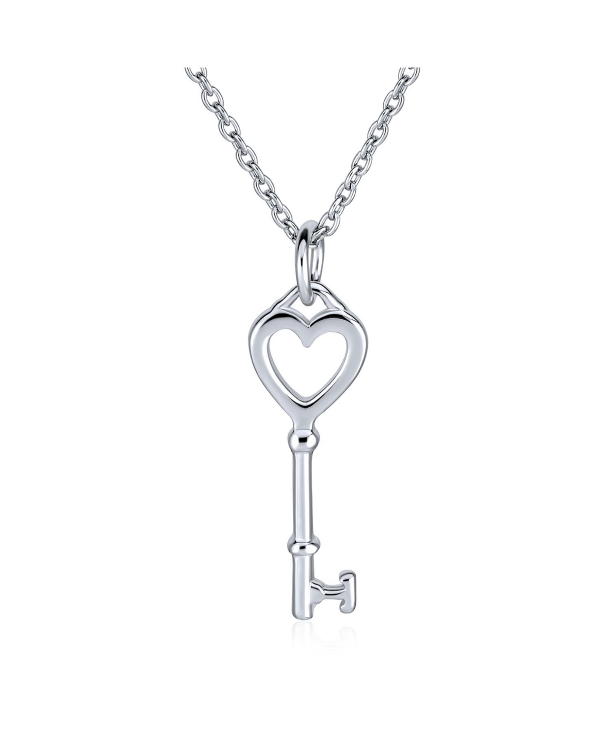 Simple Romantic Key to Your Heart Open Heart Key Necklace Pendant For Women Teens Girlfriend .925 Sterling Silver - Grey