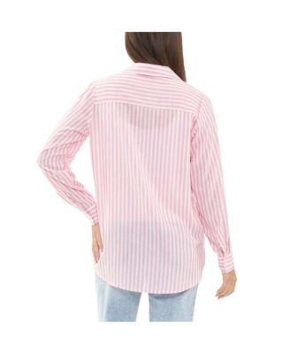 Maternity Ripe Emmy Stripe Button Up Shirt Bubble Gum/White