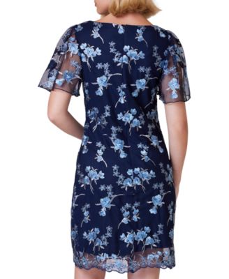 jessica howard short sleeve boat neck floral embroidered mesh dress Jessica Howard Women's Petite Size Floral Print Short Sleeve Boat-neck Gown