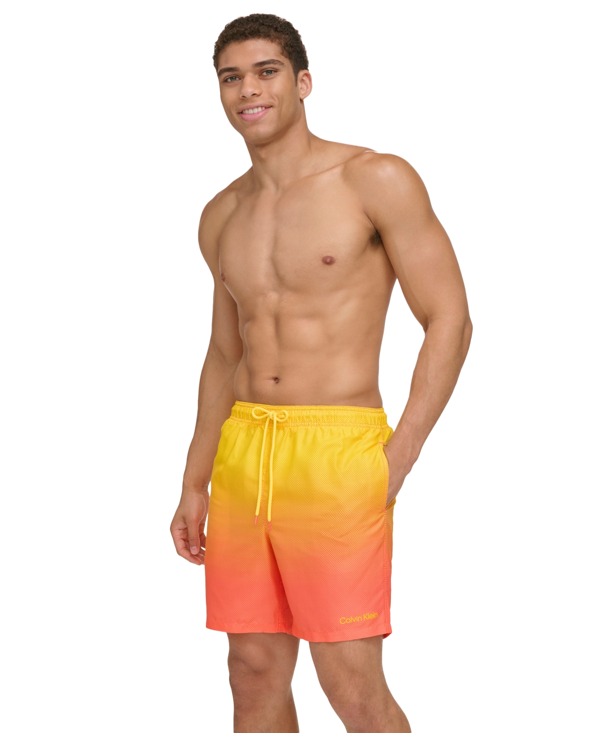 Shop Calvin Klein Men's Gradient Dot Print 7" Volley Swim Trunks In Hot Coral