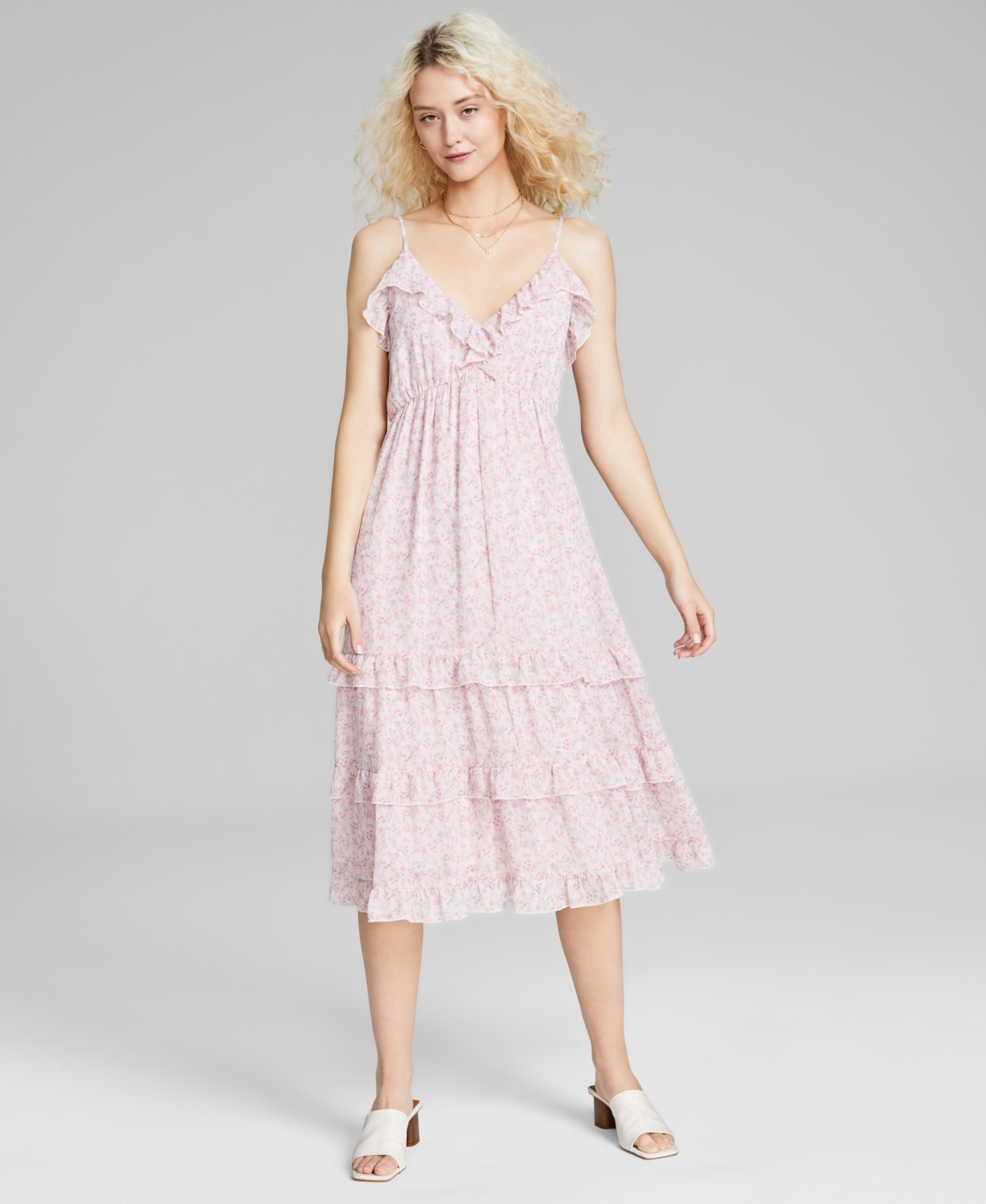 Shop And Now This Women's Tiered-ruffle Sleeveless Midi Dress, Created For Macy's In Pink Floral