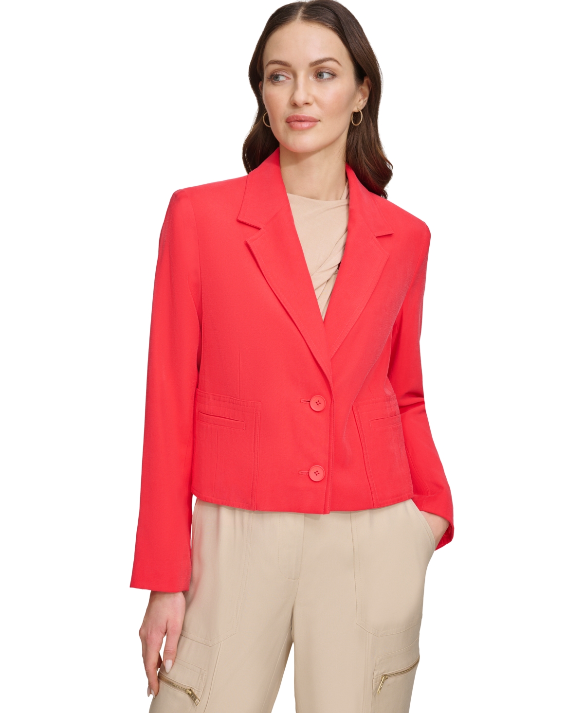Shop Dkny Women's Cropped Double-button Blazer In Flame