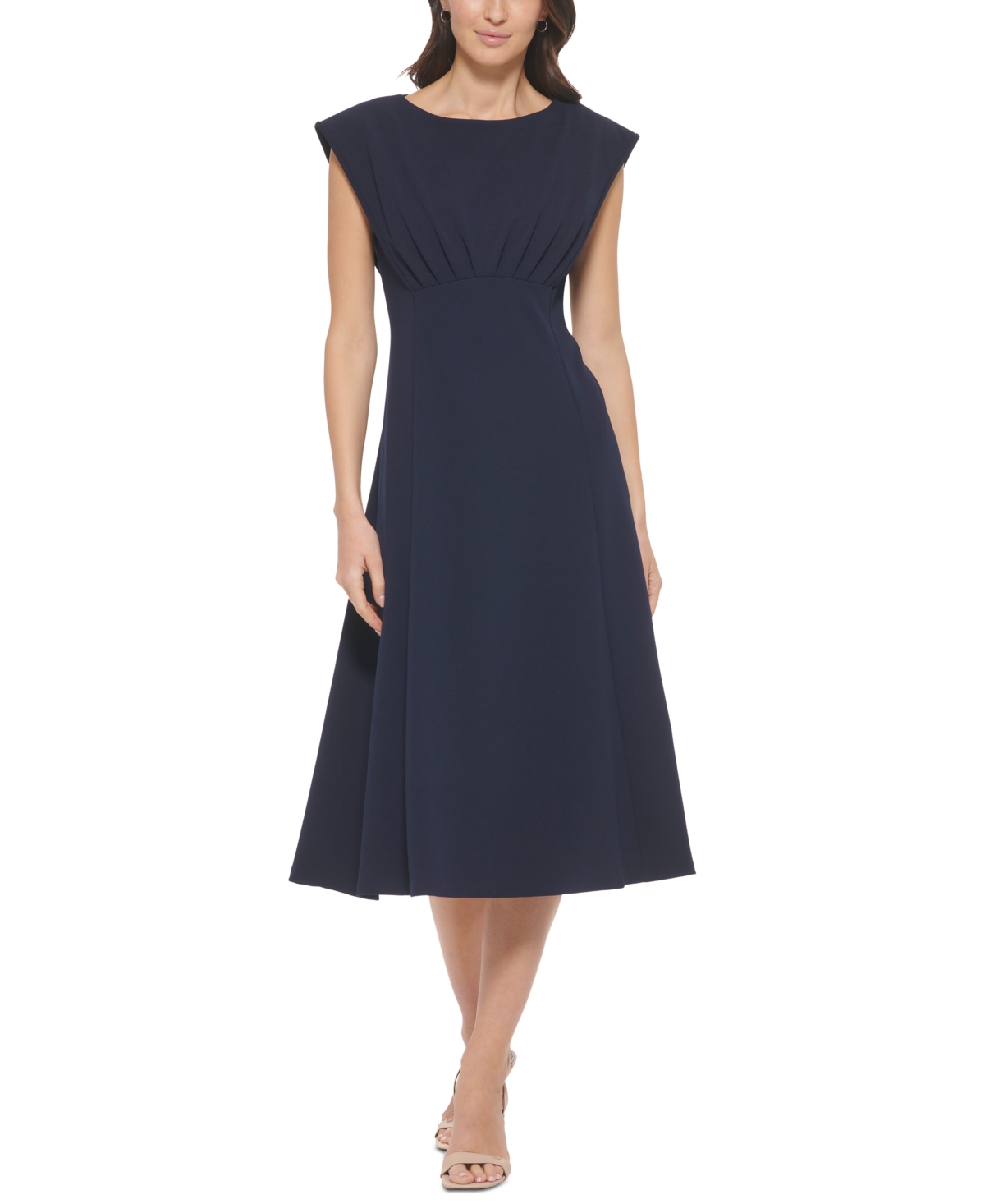 Shop Calvin Klein Women's Boat-neck Cap-sleeve A-line Dress In Indigo