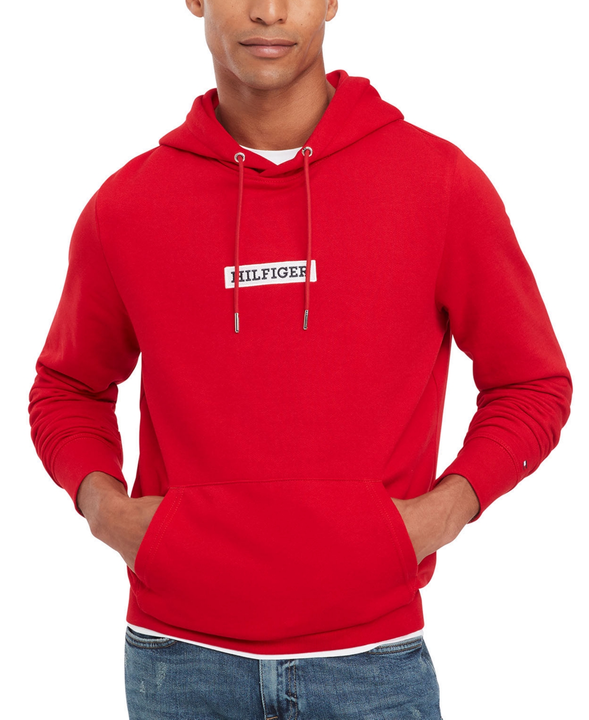 Shop Tommy Hilfiger Men's Monotype Patch Hoodie In Primary Red