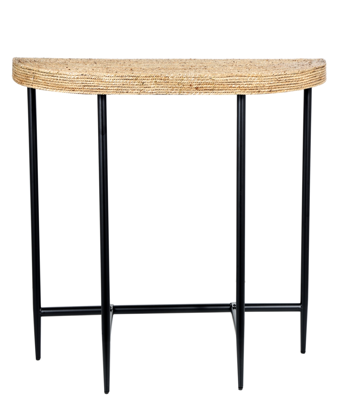 Shop Rosemary Lane 48" X 16" X 32" Seagrass Woven Half Moon Black Metal Legs Console Table In Brown