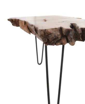 43" x 24" x 17" Teak Wood Handmade Live Edge Black Metal Hairpin Legs Coffee Table