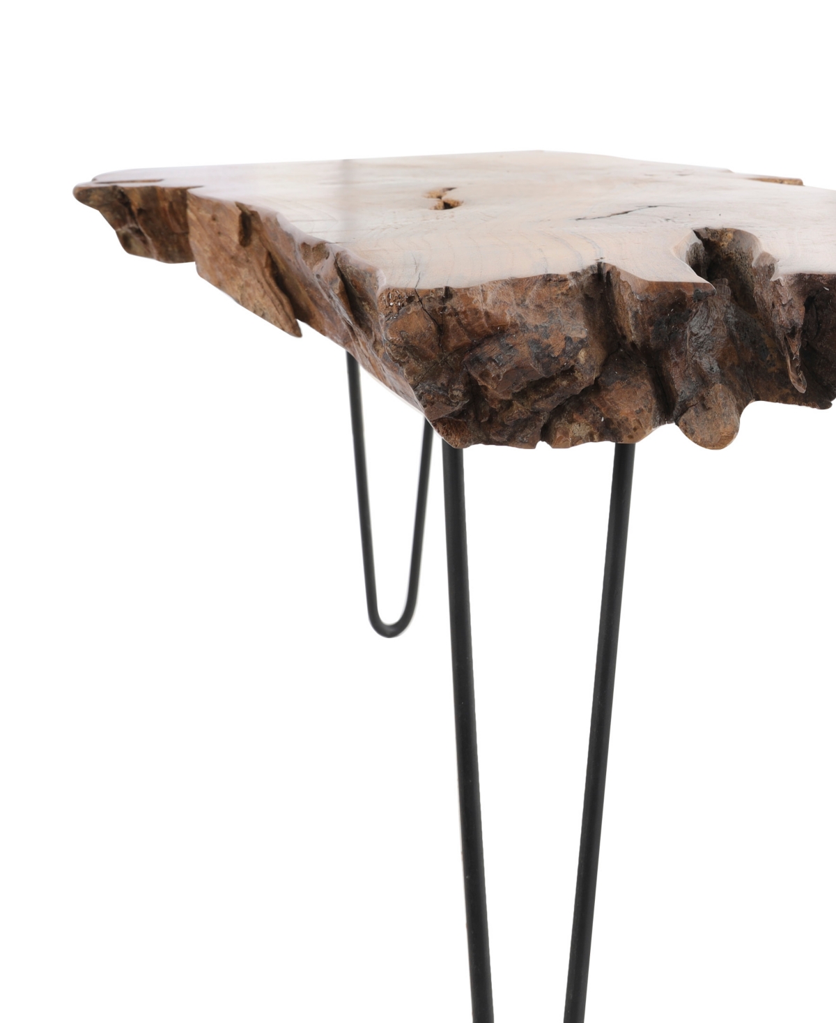 Rosemary Lane 43" X 24" X 17" Teak Wood Handmade Live Edge Black Metal Hairpin Legs Coffee Table In Brown