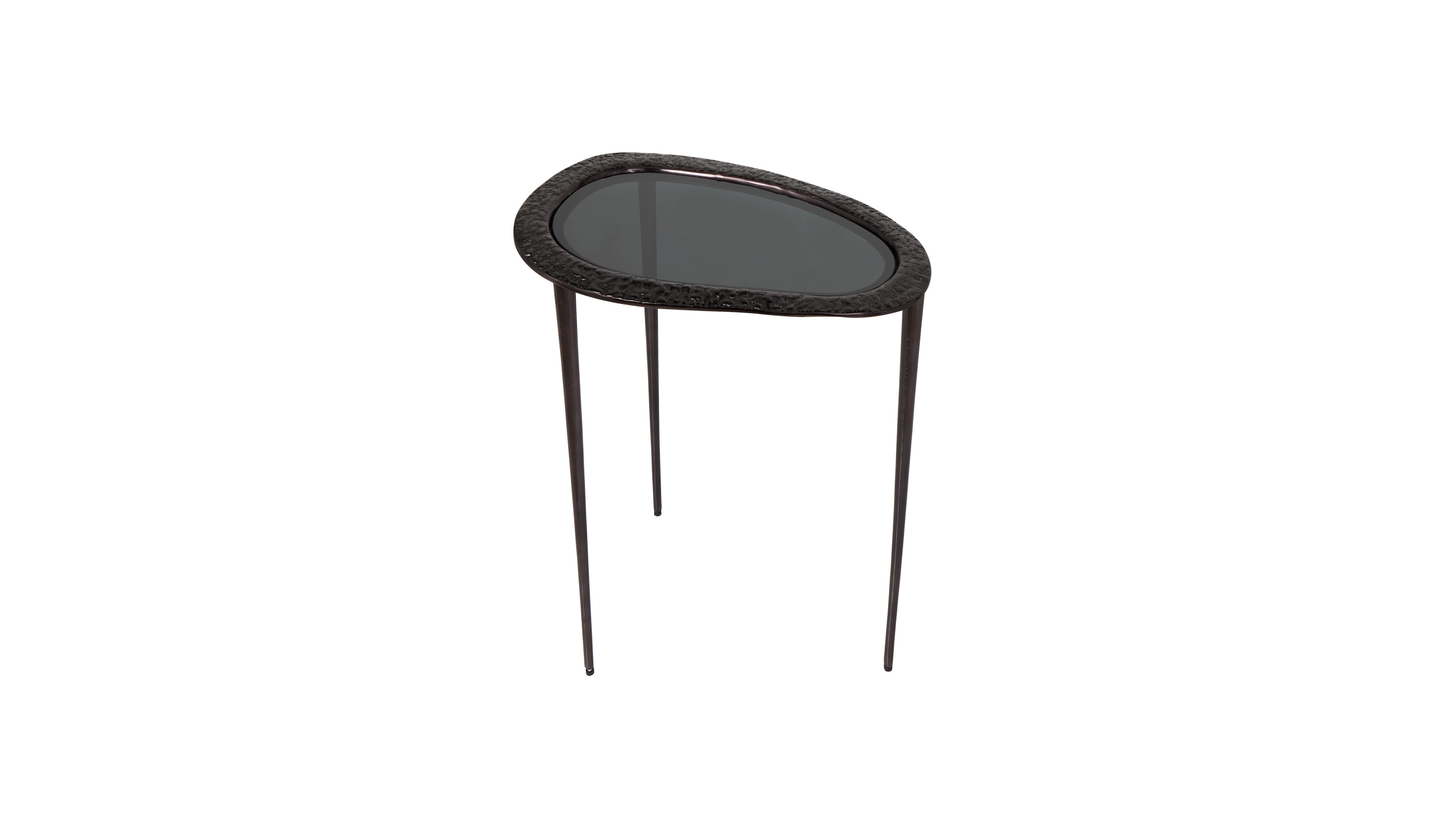 Rosemary Lane 23" x 15" x 23" Aluminum Abstract Oval Shaped Shaded Glass Top and Detailed Engravings Accent Table