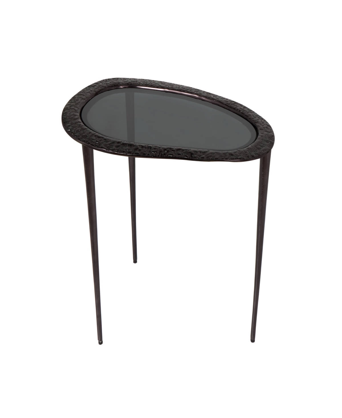 Rosemary Lane 23" X 15" X 23" Aluminum Abstract Oval Shaped Shaded Glass Top And Detailed Engravings Accent Table In Black