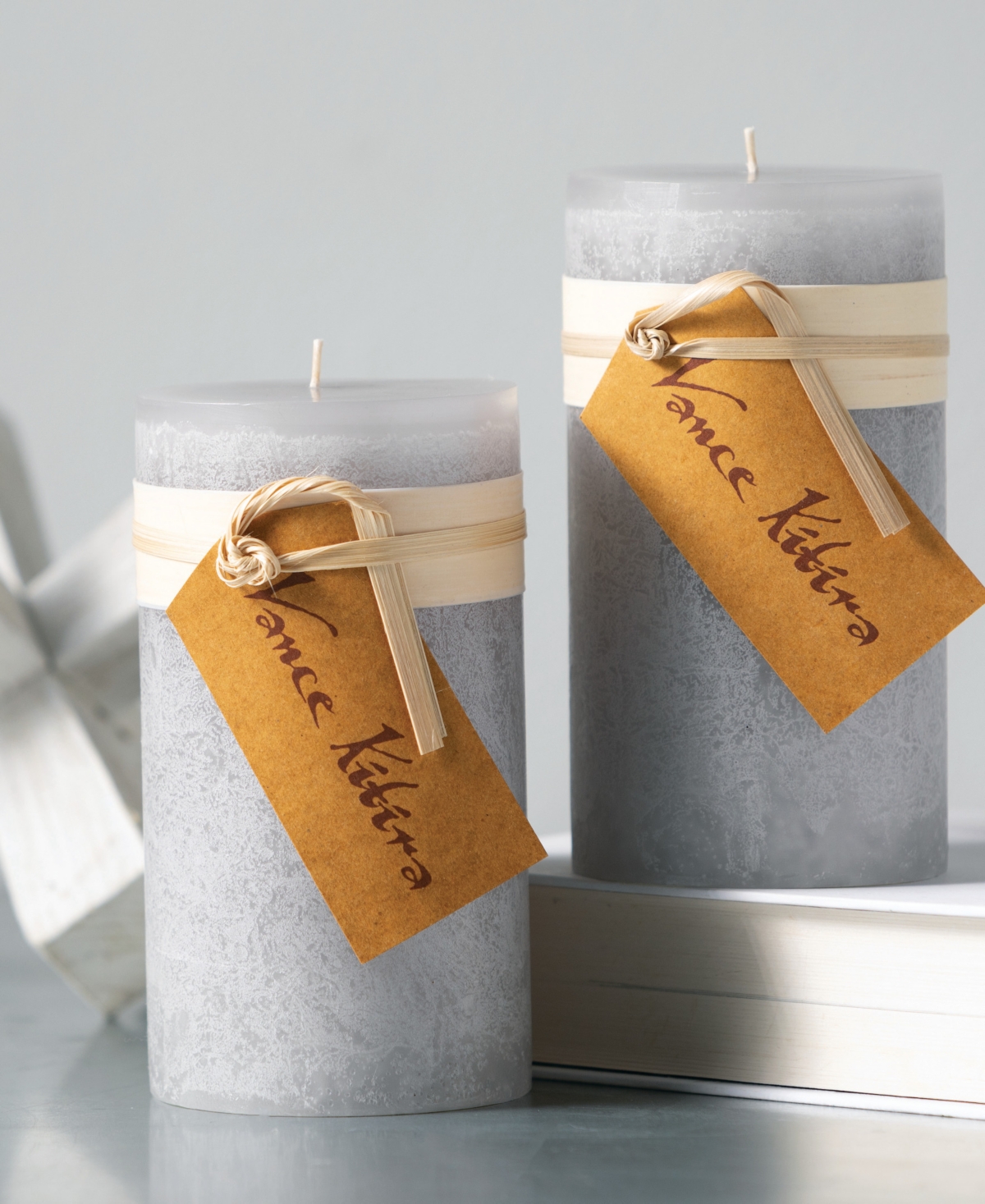 Vance Kitira Timber Pillar Candles, Set of 2