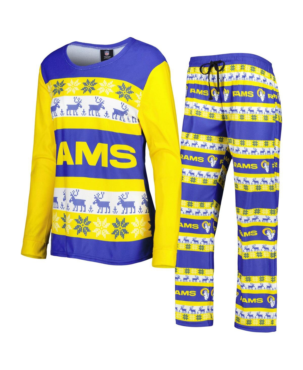 Foco Women's  Royal Los Angeles Rams Holiday Ugly Pajama Set