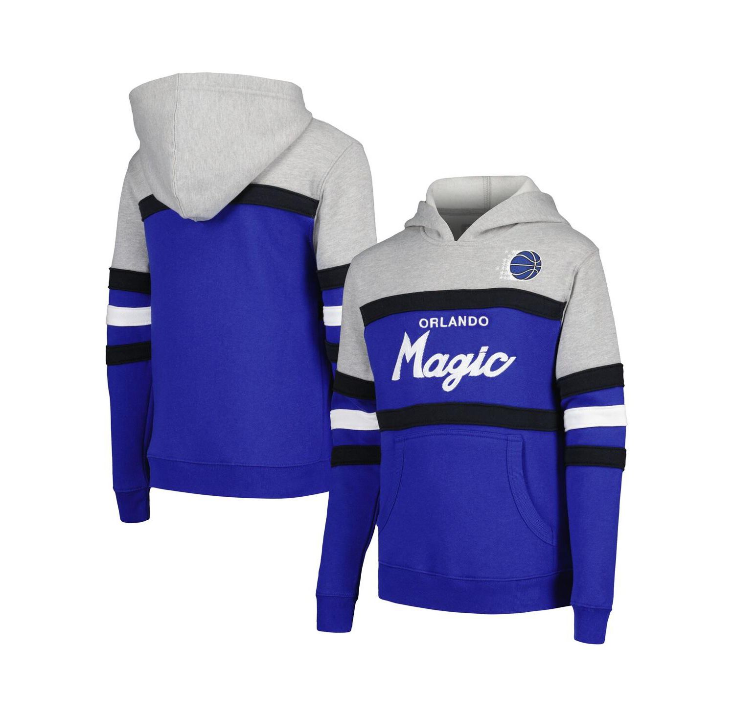 Big Boys and Girls Gray, Blue Orlando Magic Hardwood Classics Head Coach Pullover Hoodie