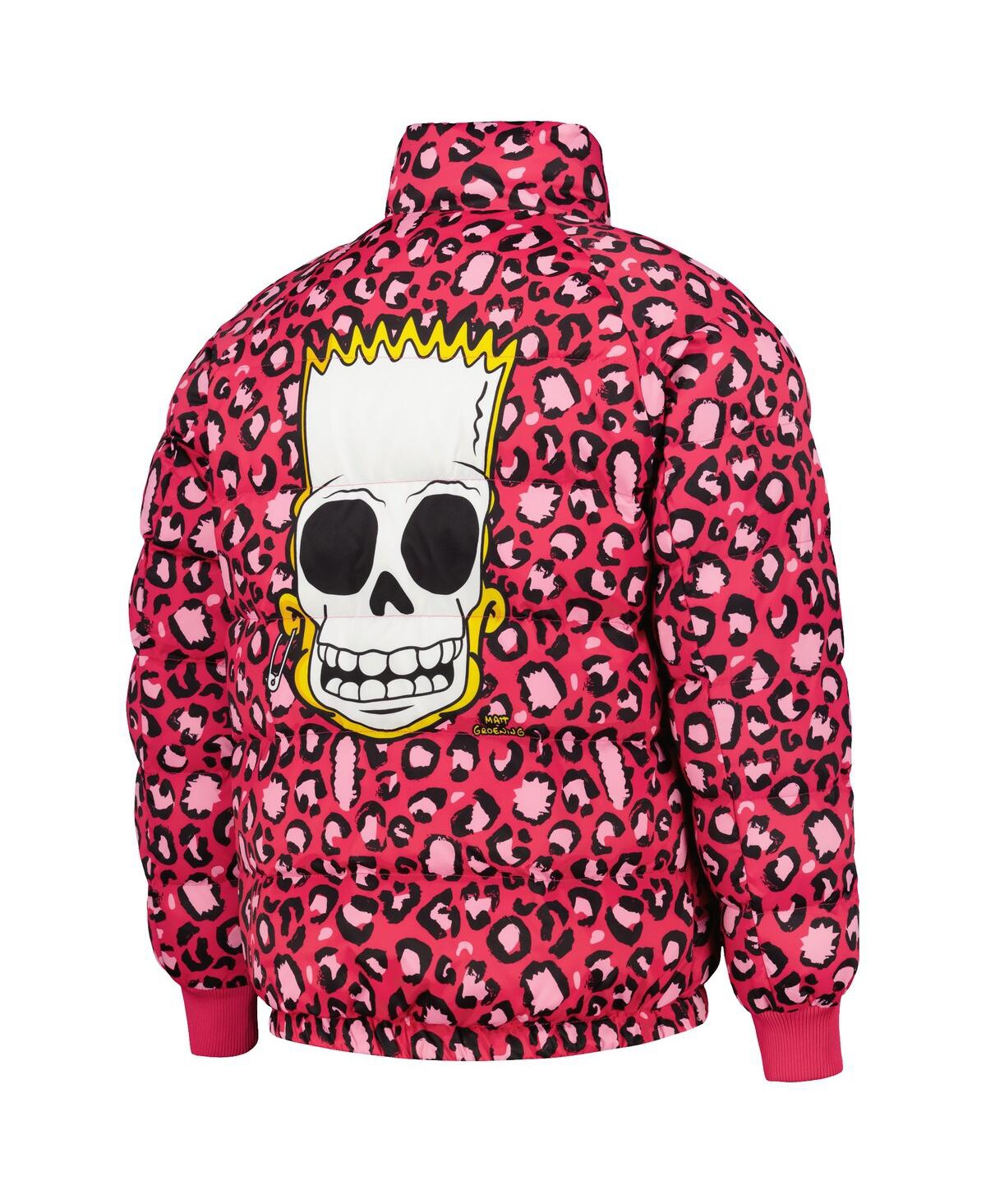 Shop Freeze Max Men's  Pink The Simpsons Bart Leopard Print Raglan Full-zip Puffer Jacket