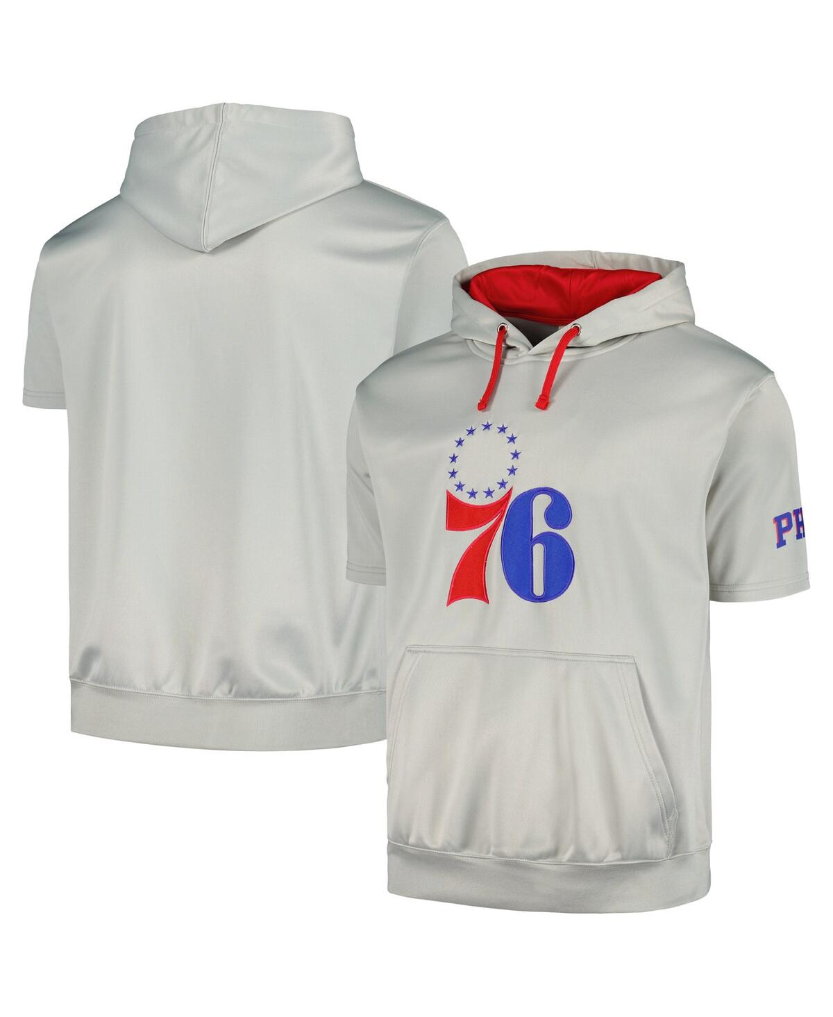 Shop Fanatics Men's  Silver, Red Philadelphia 76ers Short Sleeve Pullover Hoodie In Silver,red