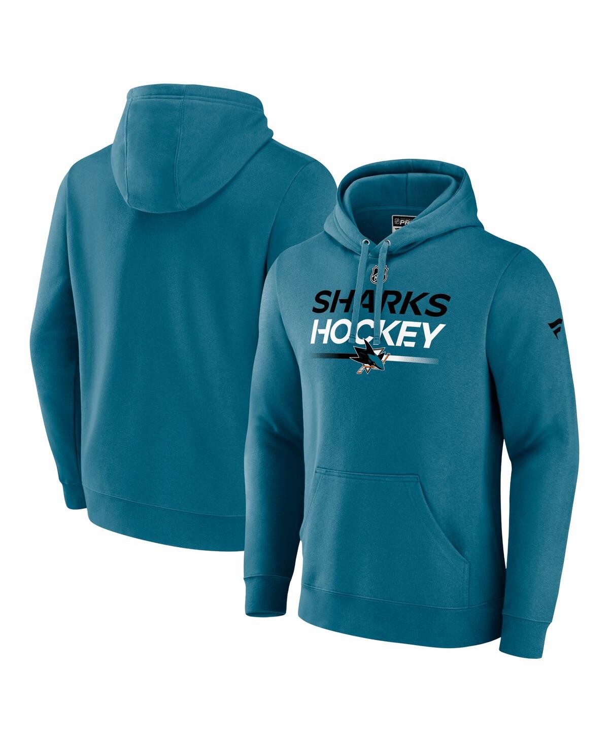 Shop Fanatics Men's  Teal San Jose Sharks Authentic Pro Pullover Hoodie