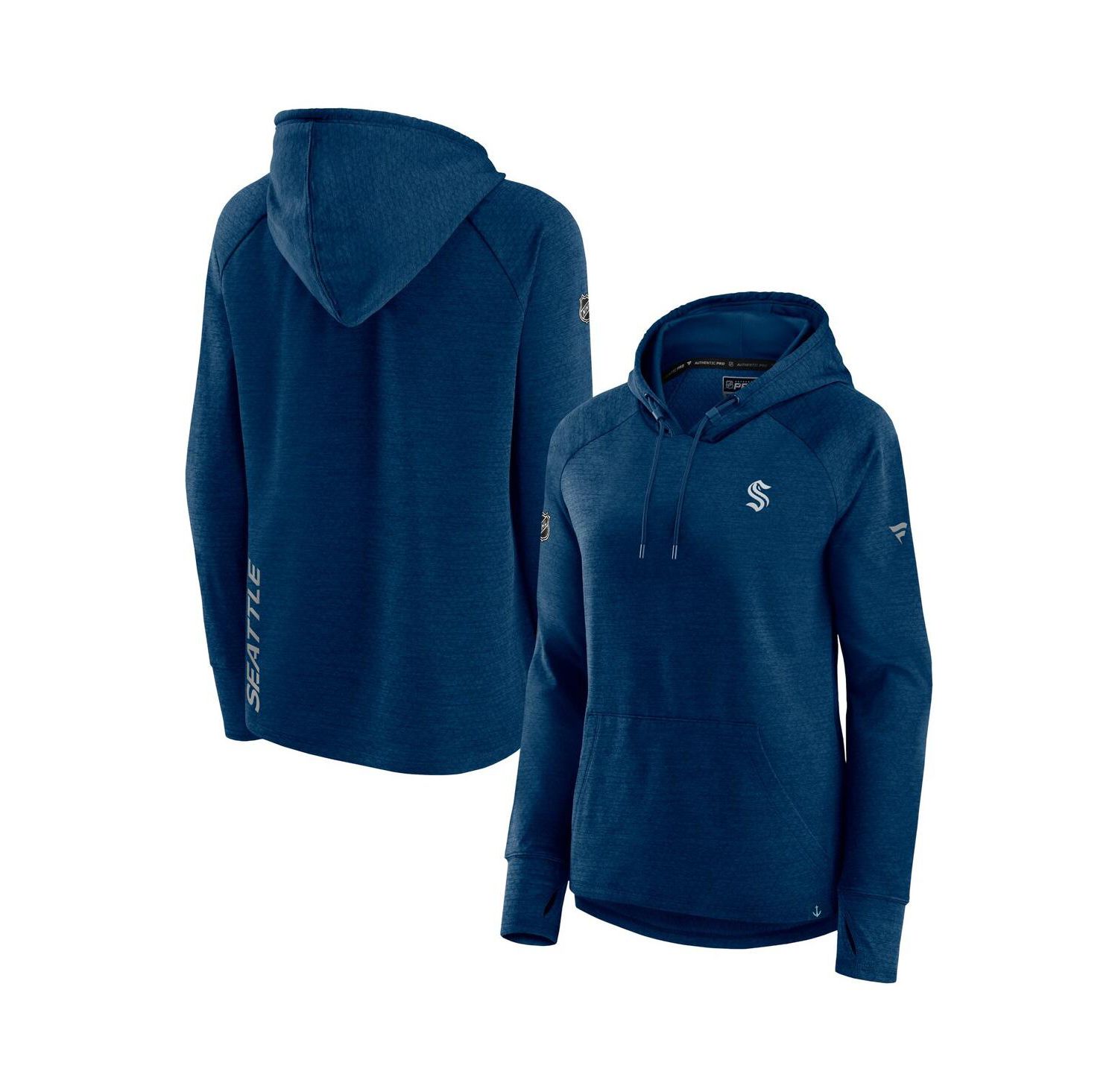 Women's Heather Deep Sea Blue Seattle Kraken Authentic Pro Pullover Hoodie