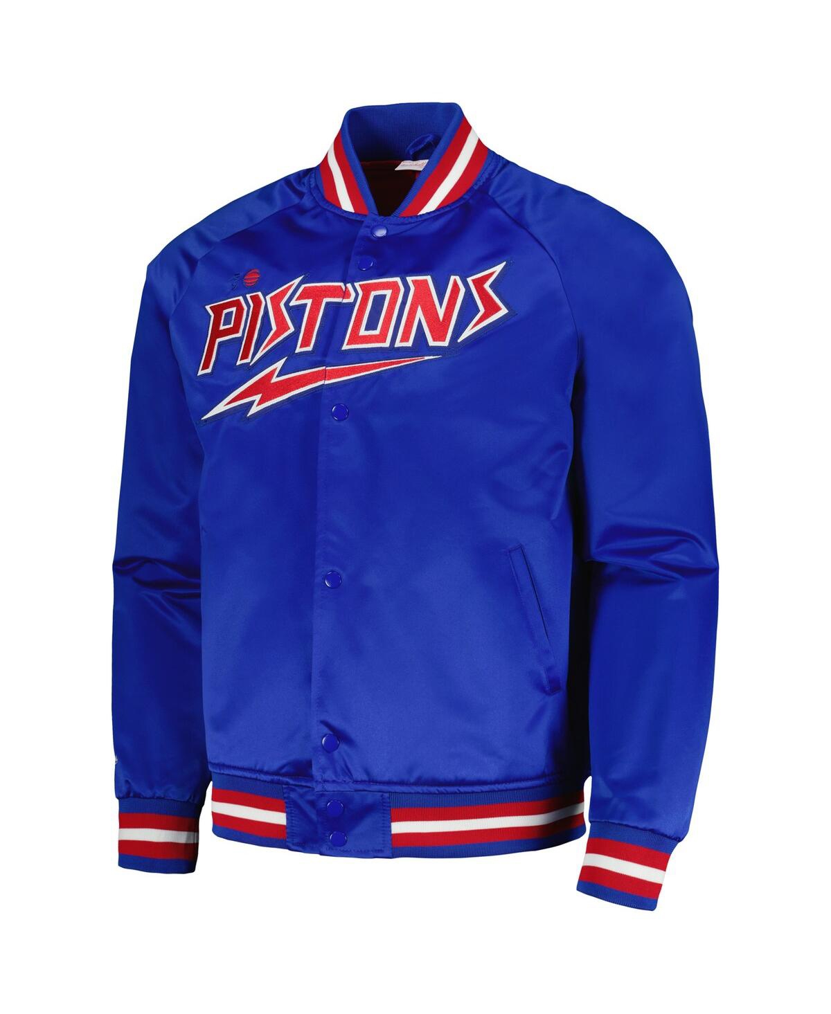 Men's Mitchell & NessDetroit Pistons Hardwood Classics Throwback Wordmark Raglan Full-Snap Jacket - Blue