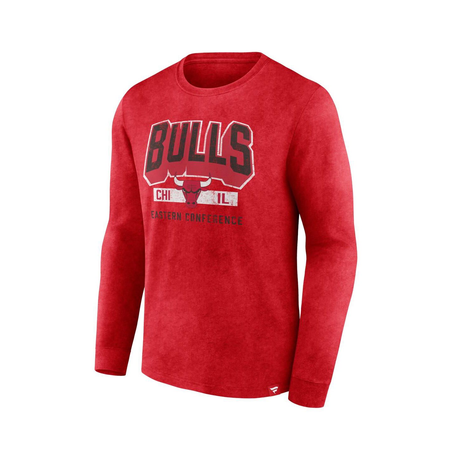 Мужская футболка Fanatics Heather Red Distressed Chicago Bulls Front Court Press Snow Wash Long Sleeve — фото 2