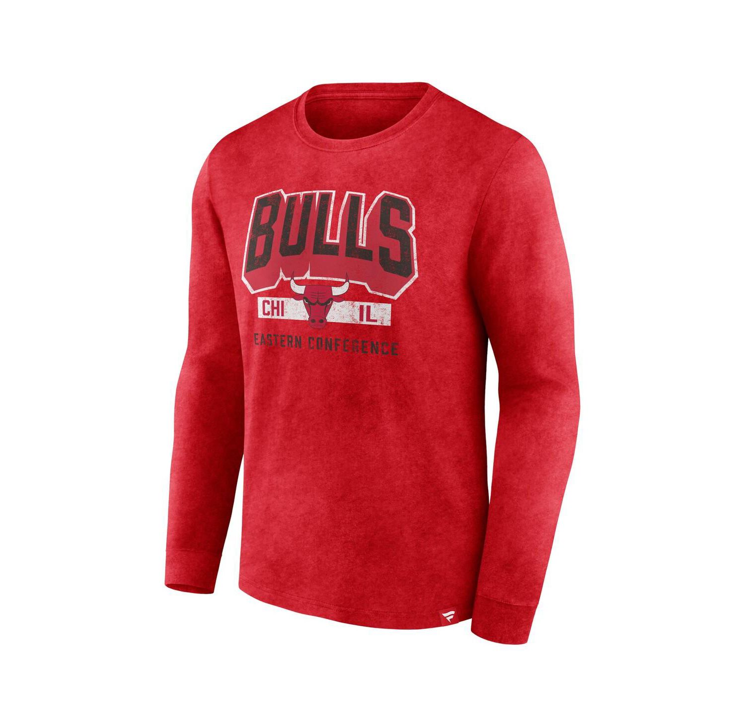 Men's Heather Red Distressed Chicago Bulls Front Court Press Snow Wash Long Sleeve T-shirt