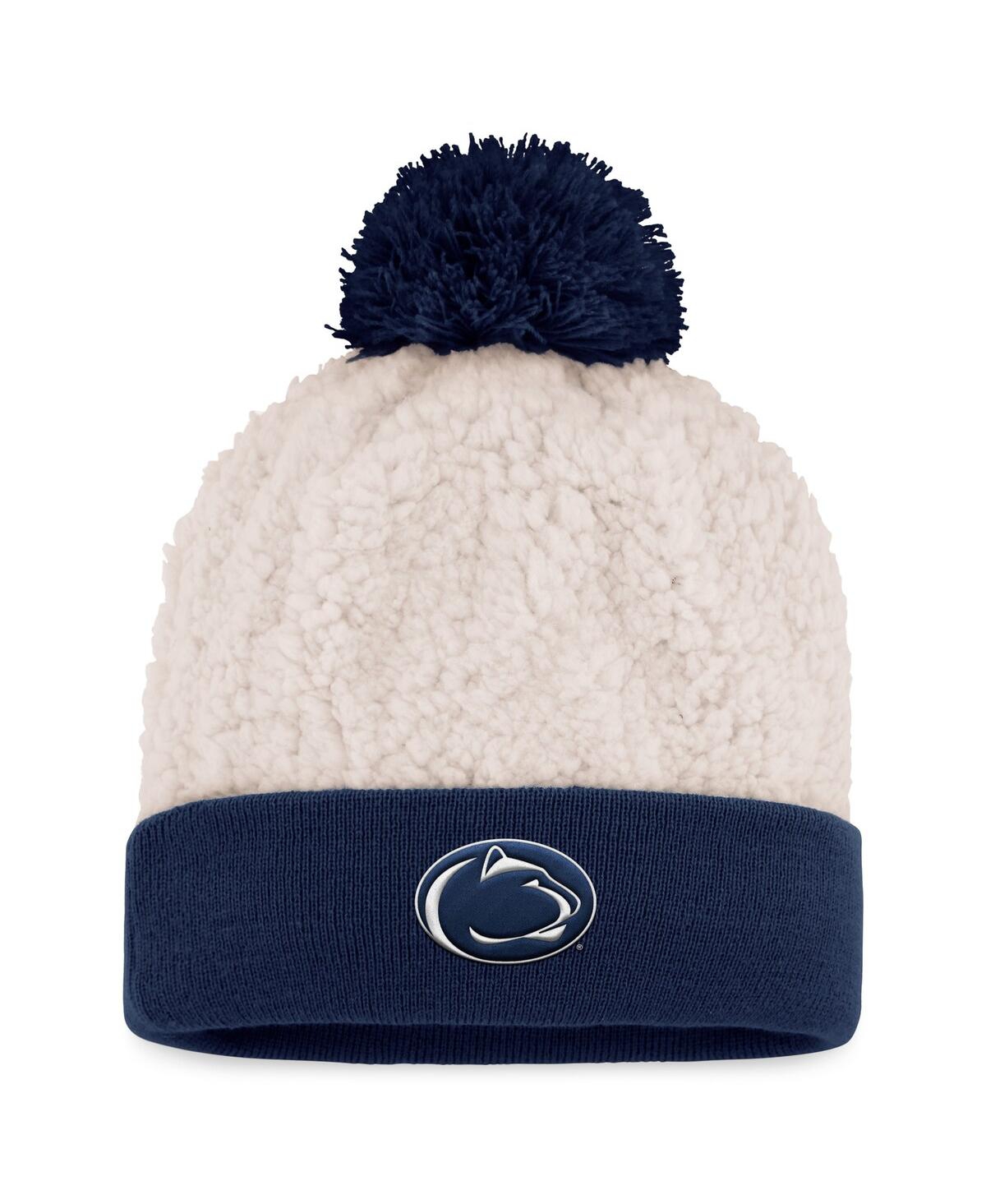 Women's Top of the World Cream Penn State Nittany Lions Grace Sherpa Cuffed Knit Hat with Pom - Cream