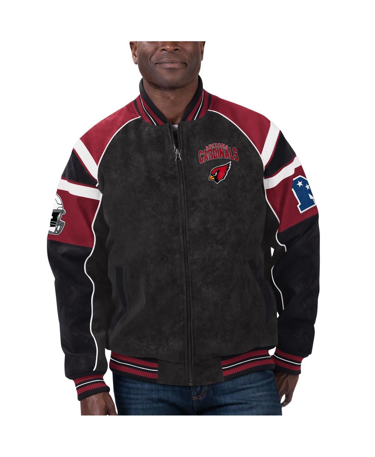 G-iii Sports By Carl Banks Men's  Black Arizona Cardinals Faux Suede Raglan Full-zip Varsity Jacket