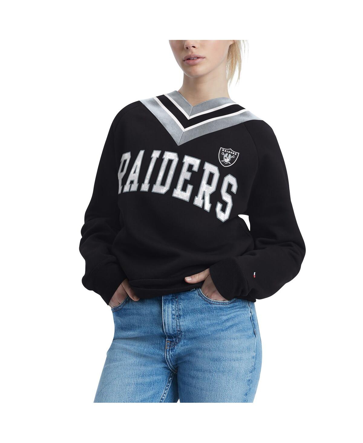 Shop Tommy Hilfiger Women's  Black Las Vegas Raiders Heidi V-neck Pullover Sweatshirt