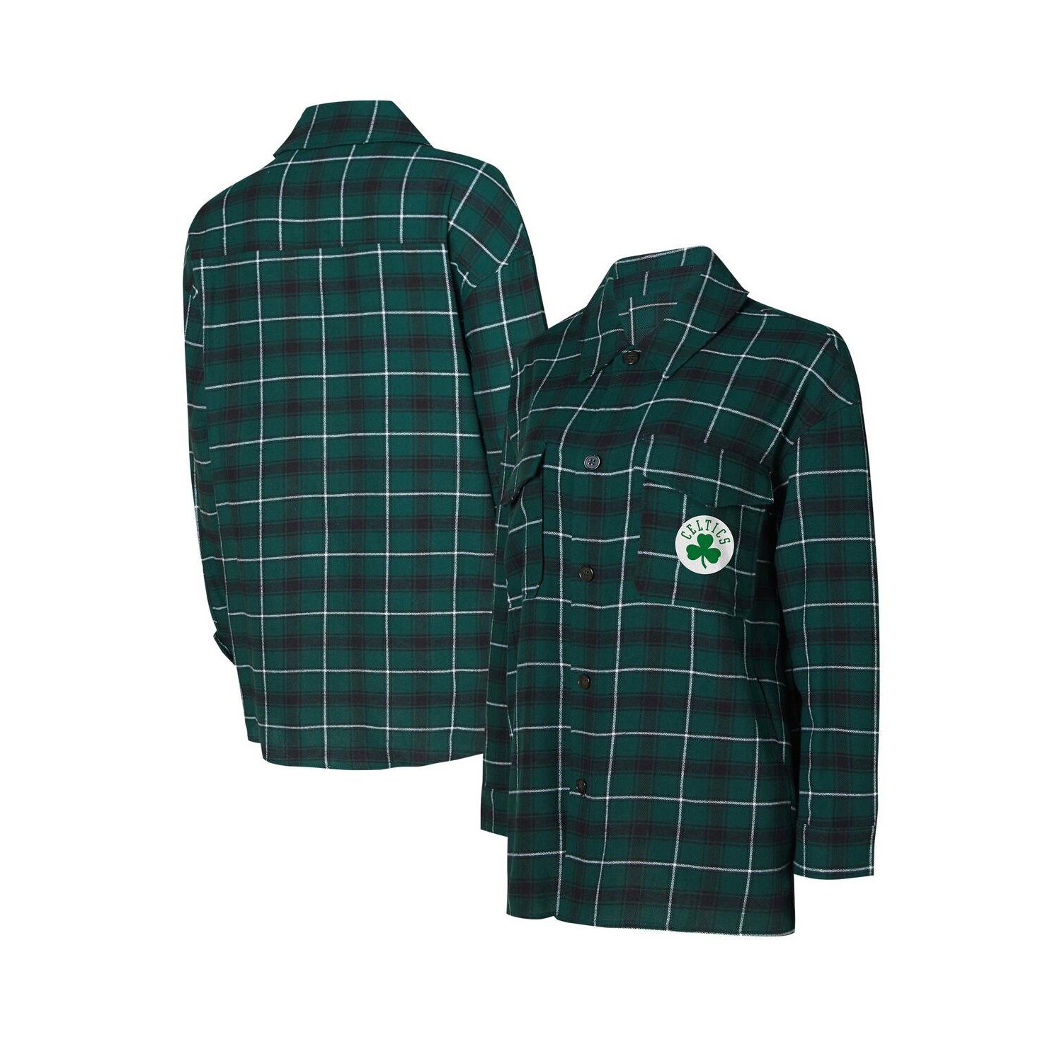 Women's Hunter Green, Black Boston Celtics Boyfriend Button-Up Nightshirt