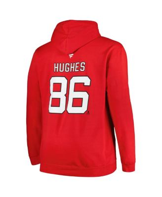 Men's Jack Hughes Red New Jersey Devils Big and Tall Name and Number Pullover Hoodie