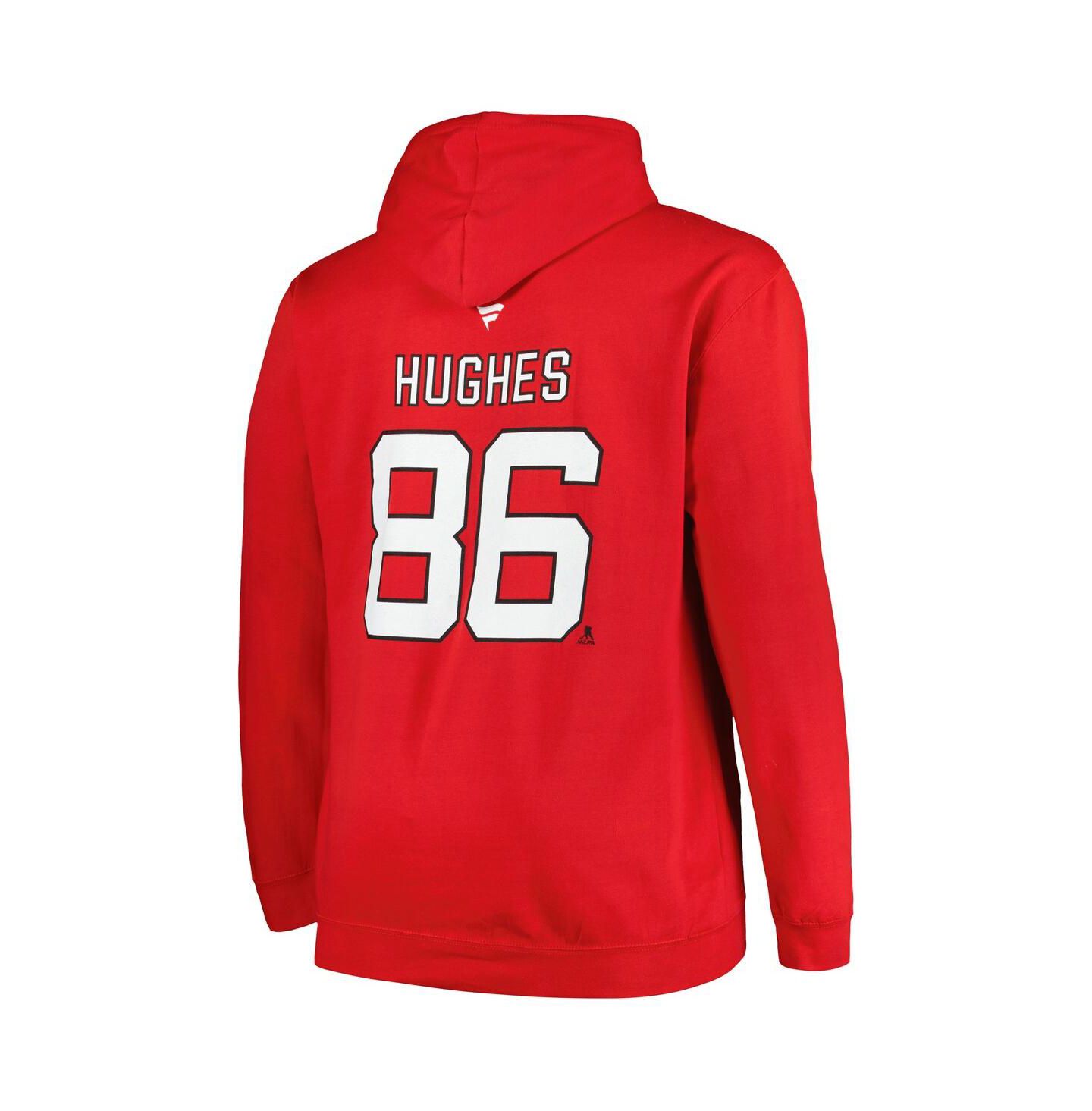 Мужское худи Profile Jack Hughes Red New Jersey Devils Big and Tall Name and Number Pullover — фото 3